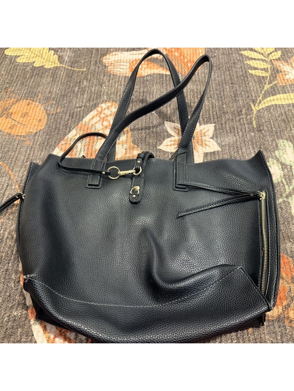 Travanti Black Pebbled Faux Leather Tote Bag NWT Work Carryall